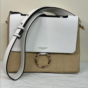 Luella Grey London Purse Handbag Satchel Woven Tan/White Rosegold